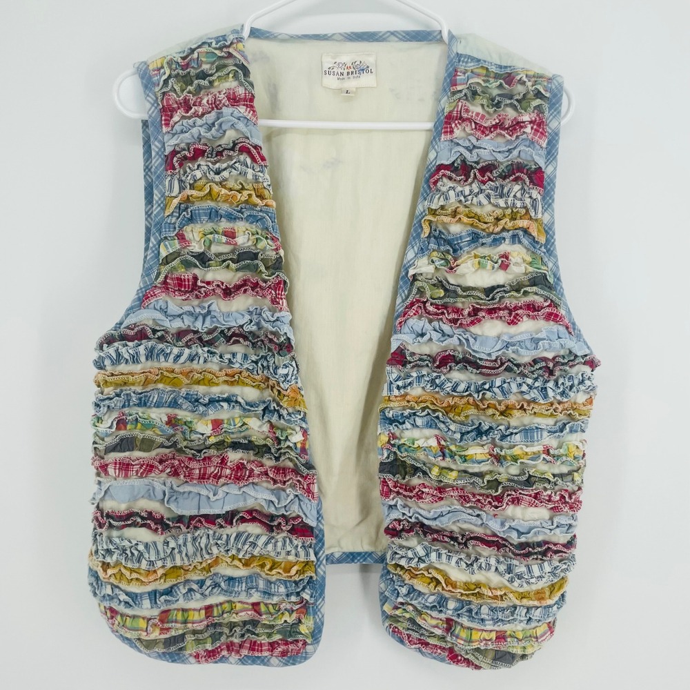 Susan Bristol Vintage Patchwork Ruffle Vest Size L Cottagecore Farmhouse